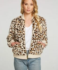 Chaser Faux Fur Long Sleeve Bomber Jacket Animal