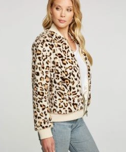 Chaser Faux Fur Long Sleeve Bomber Jacket Animal