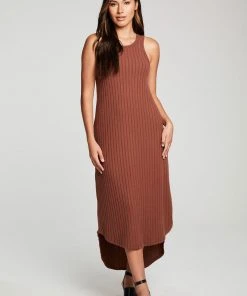 Chaser Poor Boy Rib Midi Tank Dress Cappuccino