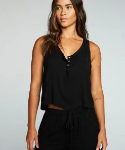 Chaser Snap Front Henley Black