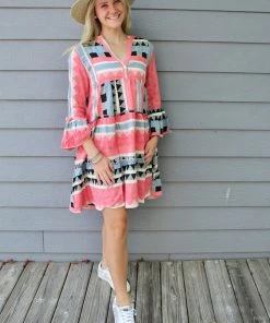 Sofia Tori Checks Dress Coral Sophia Collection