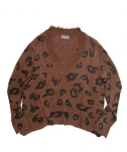 Wooden Ships Leopard Brown Distressed Leopard V- Neck