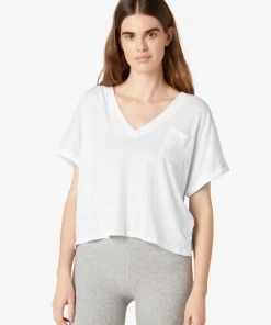 Beyond Yoga Deep V Pocket Tee White