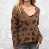 Wooden Ships Leopard Brown Distressed Leopard V- Neck