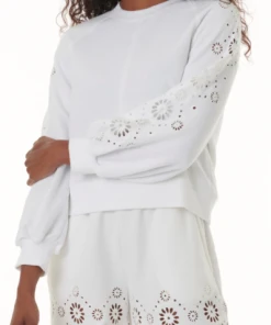 Splendid Brynn Eyelet Sweatshirt White