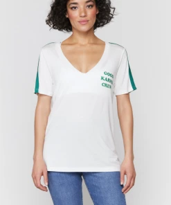 Spiritual Gangster V Neck Ringer Tee Stone/Clover