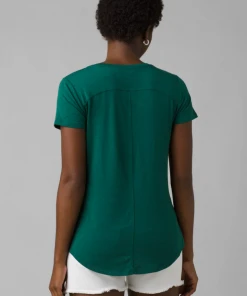 Prana Foundation Short Sleeve Vneck Deep Pine Heather