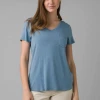 Prana Foundation Short Sleeve Vneck Sea Mist Heather
