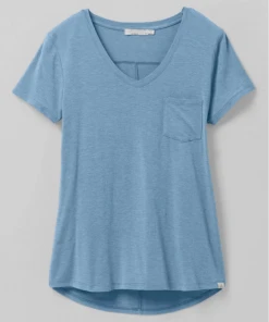 Prana Foundation Short Sleeve Vneck Sea Mist Heather