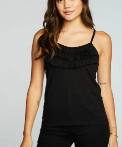 Chaser Linen Ruffle Cami True Black