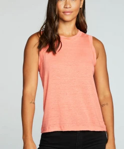 Chaser Linen Raw Edge Tank Calypso