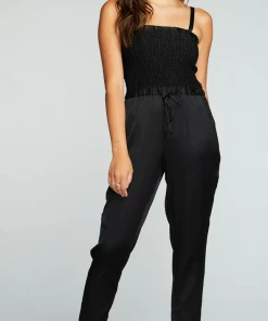 Chaser Smocked Drawstring Jumpsuit True Black