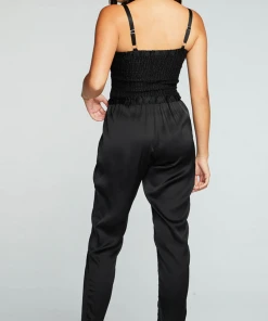 Chaser Smocked Drawstring Jumpsuit True Black