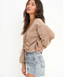 Project Social T Miki Shirred Reversible Sweatshirt Tea Leaves