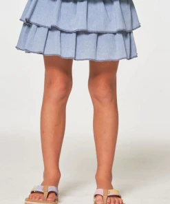 Chaser Coastal Tiered Ruffle Skort Demin Mineral