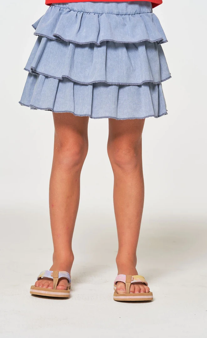 Chaser Coastal Tiered Ruffle Skort Demin Mineral 3 Chaser Coastal Tiered Ruffle Skort Demin Mineral