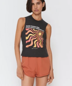 Spiritual Gangster Feel Good Crop Tank Heather Vintage Black