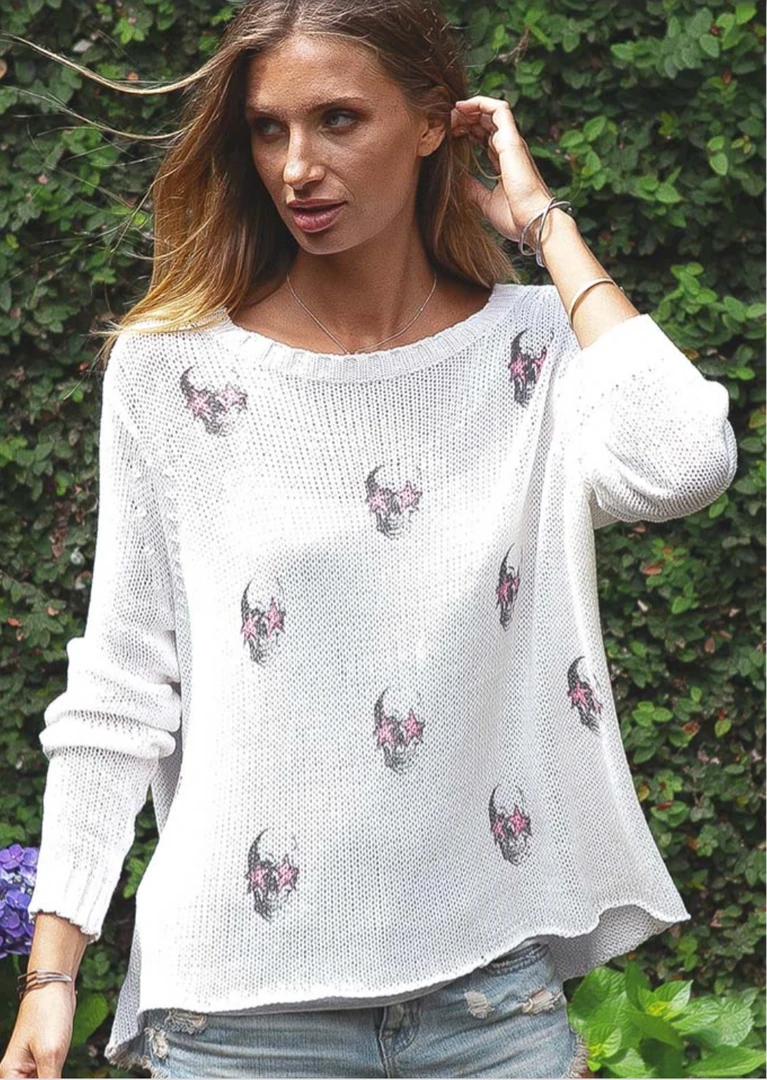 Wooden Ships Starry Eye Pink/ White Sweater 3 Wooden Ships Starry Eye Pink/ White Sweater