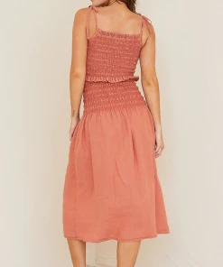 Bella Dahl Smocked Midi Skirt Mojave Red