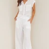 Bella Dahl Smocked Waist Side Slit Wide Leg White