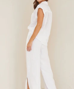 Bella Dahl Smocked Waist Side Slit Wide Leg White