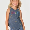 Chaser Girls Sunshine Day Linen Muscle Tank Denim Mineral Wash