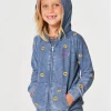 Chaser Girls Sunshine Day Cozy Knit Zip Up Hoodie Denim Mineral Wash