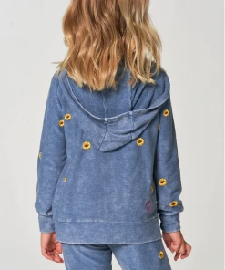 Chaser Girls Sunshine Day Cozy Knit Zip Up Hoodie Denim Mineral Wash
