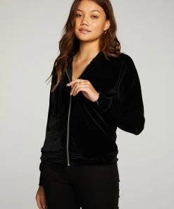 Chaser Velvet Zip Up Black
