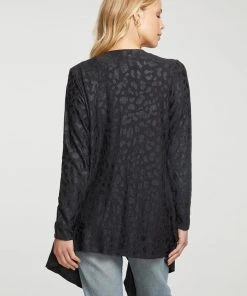 Chaser Cozy Knit Drape Cardi Black Leopard Foil