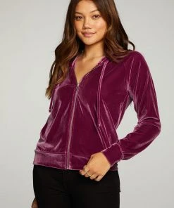 Chaser Velvet Zip Up Plum